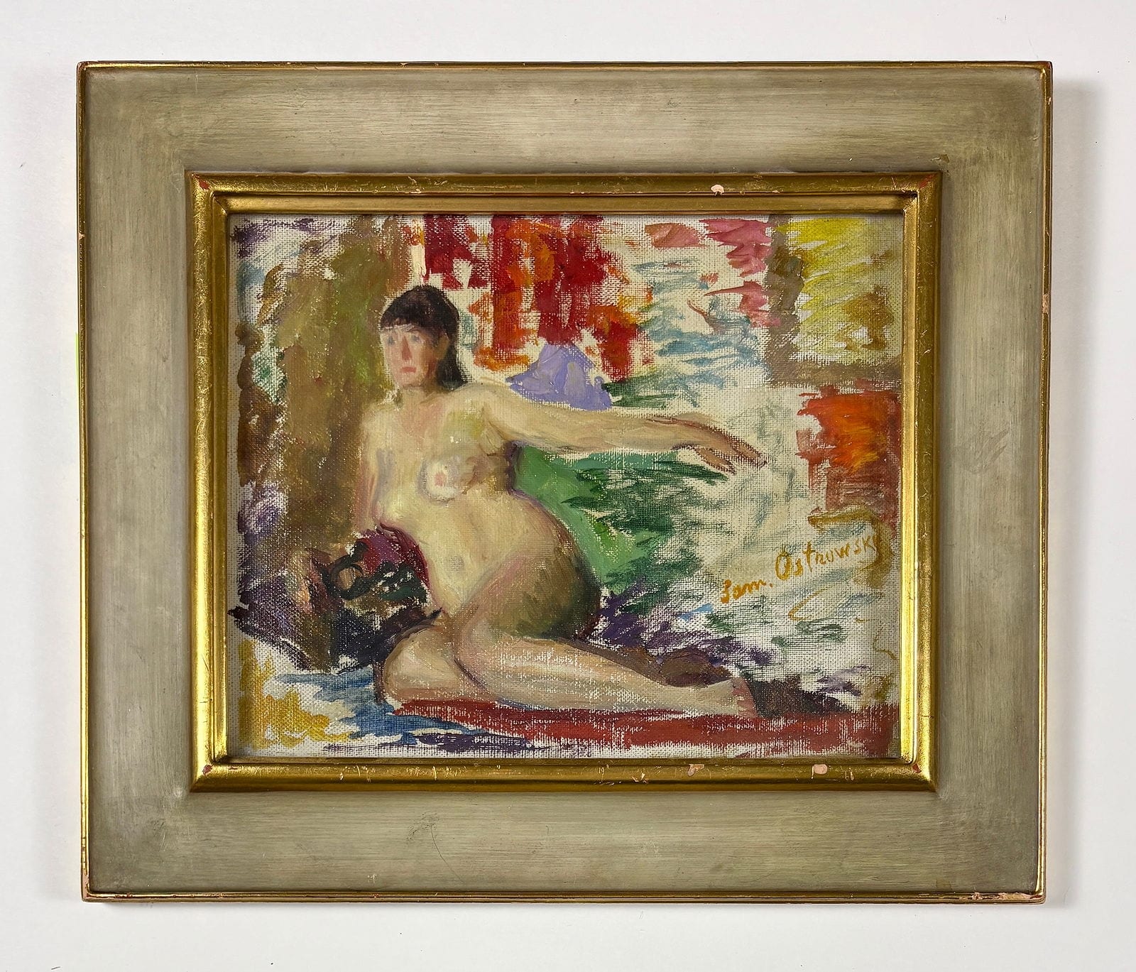 Impressionist figure painting in painted frame sold at Cardenas Auctions